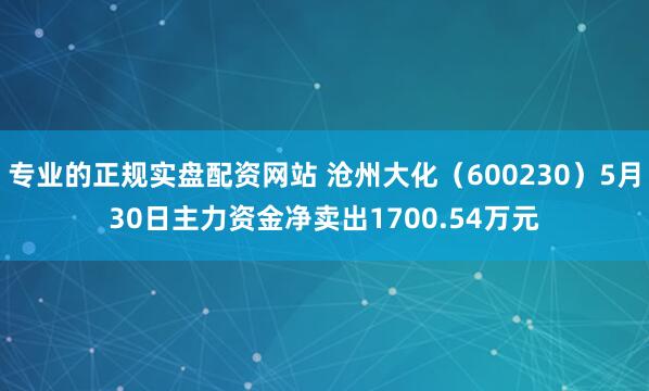 专业的正规实盘配资网站 沧州大化（600230）5月30日主力资金净卖出1700.54万元